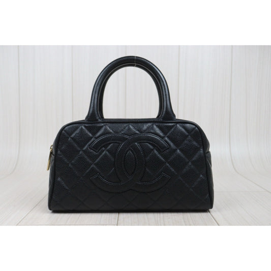 Good ( Rank AB)| CHANEL Caviar Skin Leather Calf Leather Bowling Hand Bag Black Made In 2005~2006 Year|A25091201