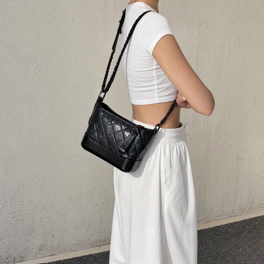 Include Entrupy Certificate of Authenticity|Very Good ( Rank A)|CHANEL So Black Calfskin Gabrielle Shoulder Bag PM Made in 2019-2020Year|S26073121