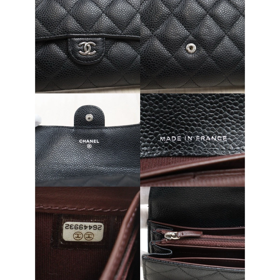 First installment 1/3| Good ( Rank AB)|CHANEL Caviar Skin Black Long Wallet Made In 2018 - 2019 Year|24120511