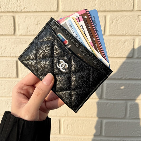 Include Entrupy Certificate of Authenticity|Very Good ( Rank A)|CHANEL Caviar Skin Calf Leather Card Holder Black Made In 2017-2018Year|S26030817