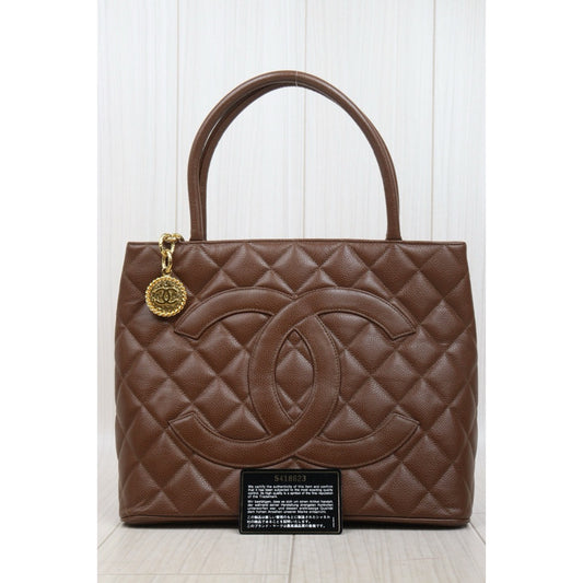 Very Good ( Rank A)| CHANEL Caviar Skin Calf Leather Tote Bag Golden Brown Made In 1997~1999Year|P25071803