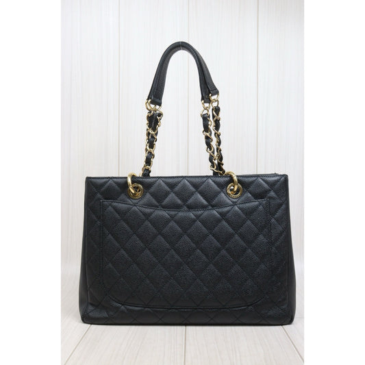 Include Entrupy Certificate of Authenticity|Very Good ( Rank A) | CHANEL Caviar Skin Matrasse Chain GST Tote Bag Black Made In 2013-2014Year|S26020104