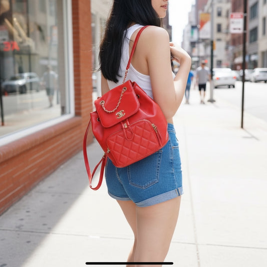 Include Entrupy Certificate of Authenticity|Excellent(Rank SA)|CHANEL Caviar Skin Leather Calf Leather Backpack Rose red Made in 2017-2018 Year|W24111404