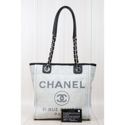 Good ( Rank AB)| CHANEL Canvas Tote Bag Gray Small Made In 2015-2016 Year|V24110743