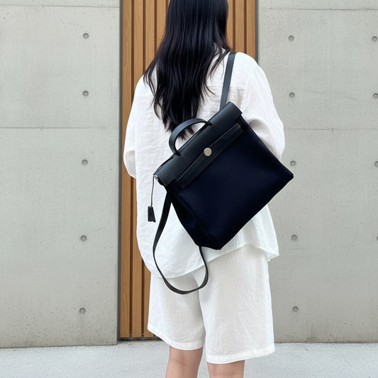 Include Entrupy Certificate of Authenticity|Good ( Rank AB)| HERMES Black Herbag A Dos Zip Retoume Backbag □G Stamp Made in 2003Year|Y26051527