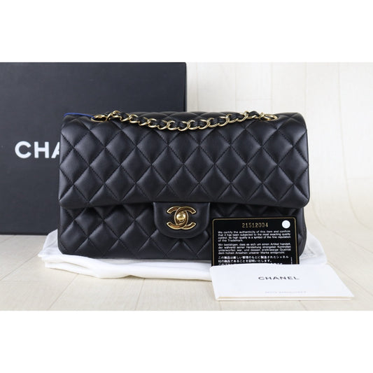 Include Entrupy Certificate of Authenticity|Very Good ( Rank A)| CHANEL Lamb Skin Matrasse Chain Double Flap 25 Shoulder Bag Black Made In 2015-2016Year|S26062601