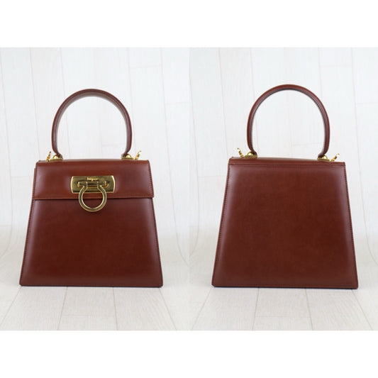 Include Entrupy Certificate of Authenticity|Good ( Rank AB)|Ferragamo Gancini 2WAY Handbag Shoulderbag Golden Brown|H25090812