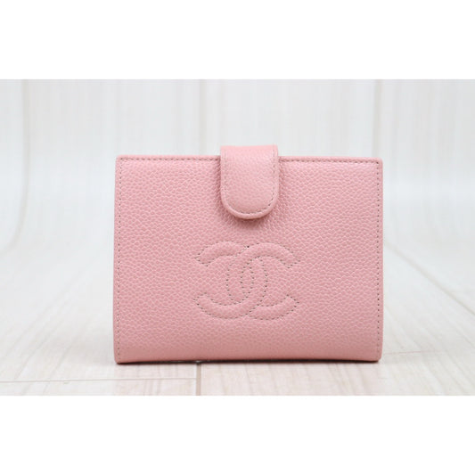 Good ( Rank AB)|CHANEL Caviar Skin Calf Leather Wallet Pink Made In 2003-2004 Year|S25032620