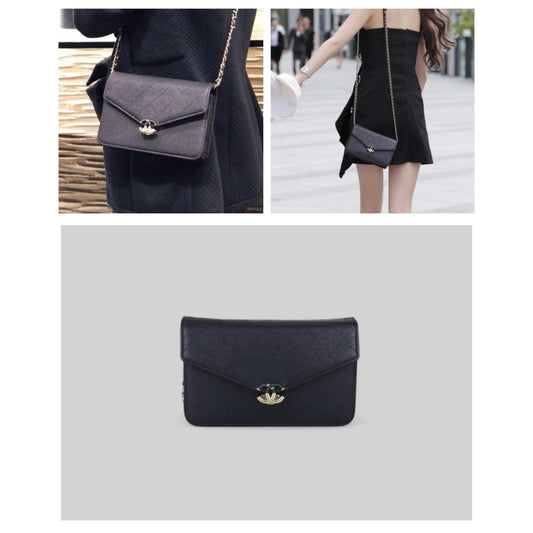 Good ( Rank AB)| CHANEL Matrasse Caviar Skin Single Flap Shoulder Bag Black Made In 2018 Year |H25032103