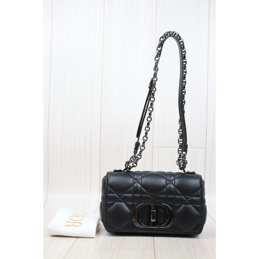 Very Good ( Rank A) |Dior Caro Matelasse Chain Calf Leather Shoulder Bag PM So Black |S25071010