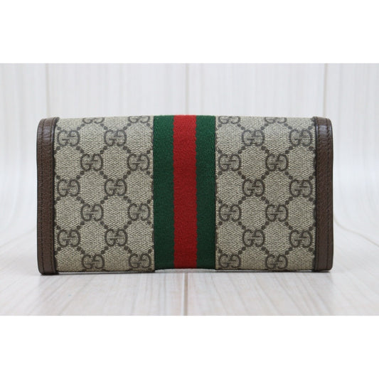 Include Entrupy Certificate of Authenticity|Very Good ( Rank A) |GUCCI Ophidia GG Campus Brown Long Wallet|26010903