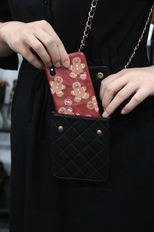 Good ( Rank AB)| CHANEL Black Lanbskin Phone Pochette Made In 1996~1997Year |W24080702