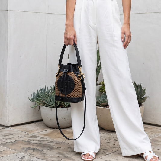 Include Entrupy Certificate of Authenticity|Good ( Rank AB)| FENDI Perforated Mini Mon Tresor Bucket Bag|X26070607