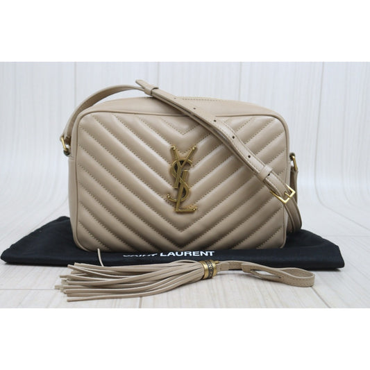 Very Good ( Rank A)| Saint Laurent YSL Skin Calf Leather Camera Shoulder Bag Beige|P25101303