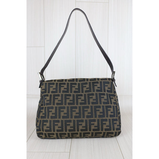 Include Entrupy Certificate of Authenticity|Good ( Rank AB)| FENDI Zucca Mamma Baguette Shoulder Bag|W25110605