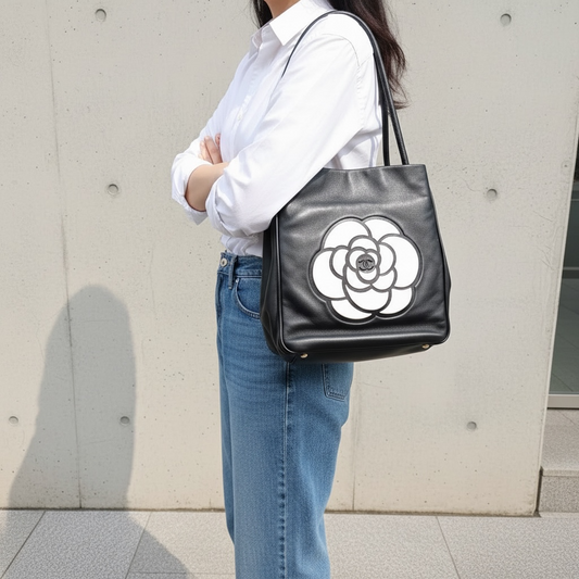 Include Entrupy Certificate of Authenticity|Good ( Rank AB) | CHANEL Camellia Lamb Skin ToteBag PM Made In 2002~2003Year |26040206
