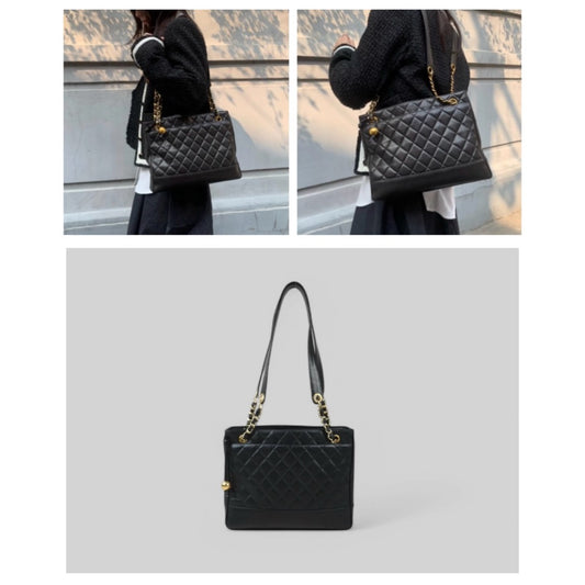 Very Good ( Rank A)| CHANEL Matrasse Lamb Skin Tote Bag Black Made In 1991-1994 Year|W24080704