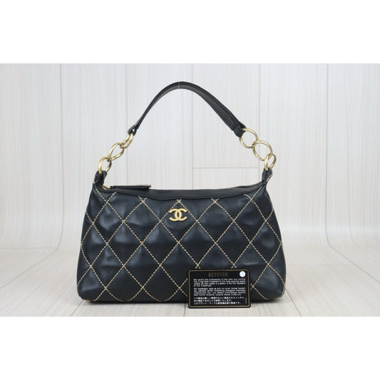 Good ( Rank AB)|CHANEL Hobo Calf Leather Shoulder Bag Made In 2003~2004Year|V24092619