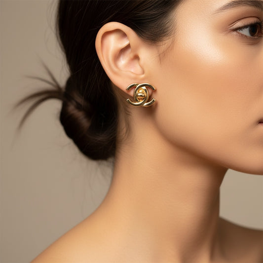 Include Authentic Detective Certificate of Authenticity|Very Good ( Rank A) |CHANEL 96A Vintage 18K Gold Plating Earrings Made In 1996 Year GM|26031908