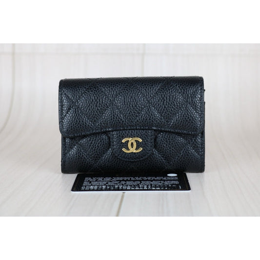 Very Good ( Rank A) |CHANEL Caviar Skin Leather Calf Leather Card Holder Black Made In 2019 Year|S24111502