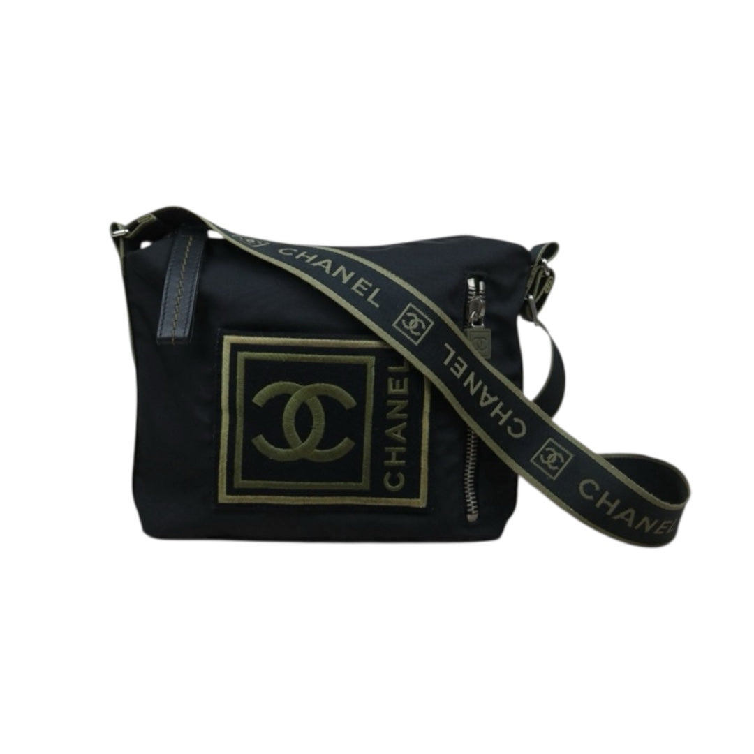 Good Rank AB)| Chanel Sports Line Canvas Camera Bag Coco Mark