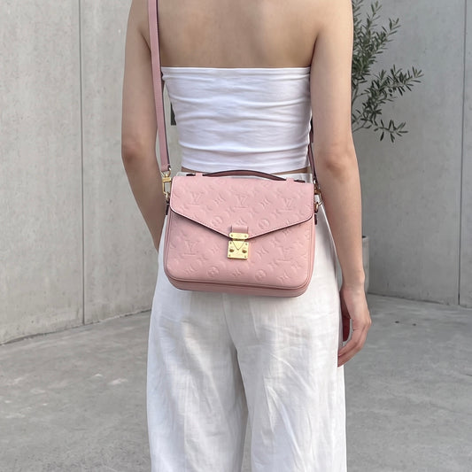 Include Entrupy Certificate of Authenticity|Very Good ( Rank A)|Louis Vuitton Monogram Empreinte Pichette Metis ShoulderBag Pink|X26100703