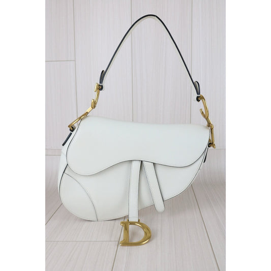 Very Good ( Rank A)|Dior Trotter Saddle Shoulder Bag Medium White Current Model|S25091009