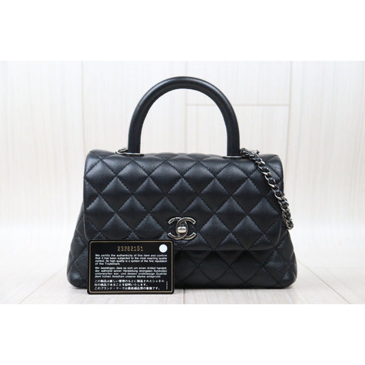 Rank A |CHANEL Caviar Skin Handbag With Shoulder Bag Black Made In 2017Year|S24061730