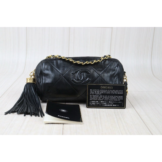 Good ( Rank AB)| CHANEL Lamb Skin Shoulder Bag Black Made in 1986-1988Year |VT25030111