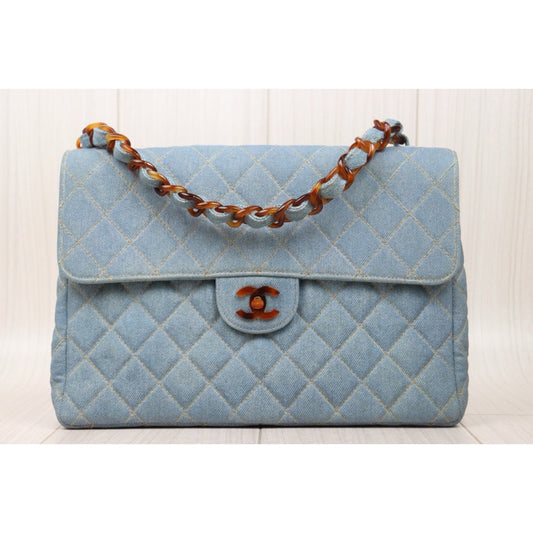 Good ( Rank AB)| CHANEL Denim Single Flap 30 Shoulder Bag| W24121303