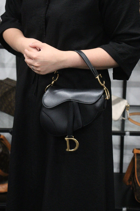 Third installment|Rank A |Dior Smooth Calfskin Mini Saddle Bag Black Include Entrupy Certificate of Authenticity|23080307
