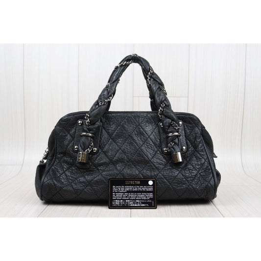 Good ( Rank AB)| CHANEL Calf Skin Handbag Bag Black Made In 2006~2008Year |Q24031317