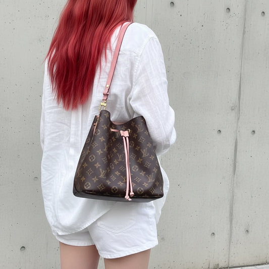 Include Entrupy Certificate of Authenticity|Very Good ( Rank A)| Louis Vuitton Monogram Neo Noe Shoulder Bag Pink IC Chips Model|H26062201