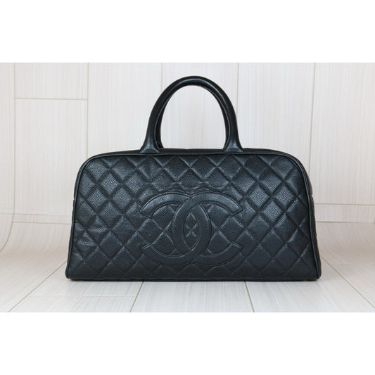 Very Good ( Rank A)| CHANEL Caviar Skin Leather Calf Leather Bowling Bag Hand Bag Made In 2003~2004Year|S24090504