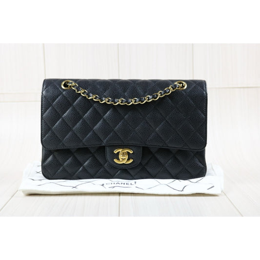 Rank AB | CHANEL Caviar Skin Matrasse Double Flap 25 Shoulder Bag Black |S24031806