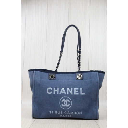 Good ( Rank AB)| CHANEL Canvas Tote Bag Blue Made In 2012 Year|P24092403