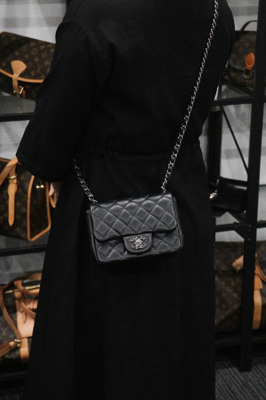 Rank SA | Full Set CHANEL Caviar Skin Square 17 Shoulder Bag Black Made In 2018 Year|23101007