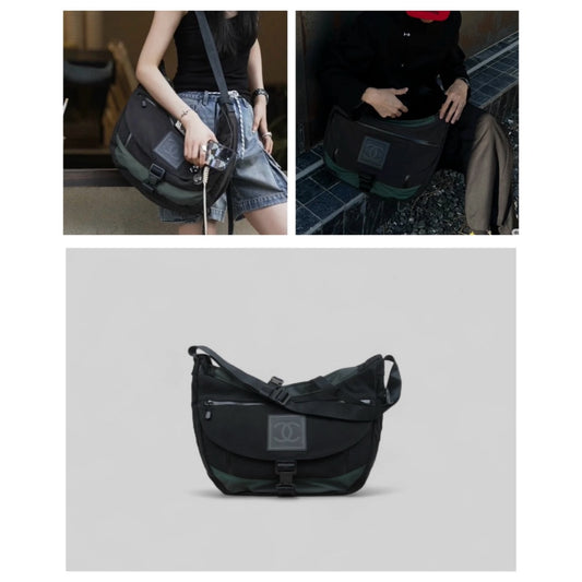 Good ( Rank AB)| CHANEL Coco Mark Sports Line Canvas Shoulder Bag Black Made In 2003~2004 Year|25042418