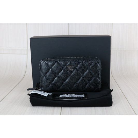Excellent(Rank SA)|Chanel Caviar Skin Black Long Wallet Made In 2014-2015Year |X25070608