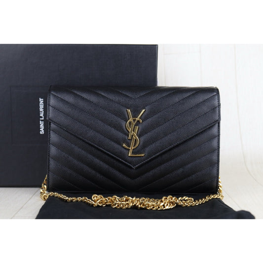 Very Good ( Rank A)| Full Set Saint Laurent YSL Caviar Skin Shoulder Bag Black MM|S25110302