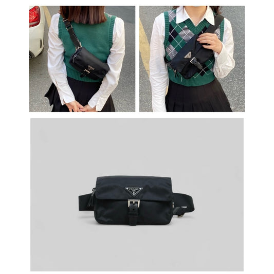 Very Good ( Rank A)| PRADA Nylon Body Bag Waist Bag Black|P25051606