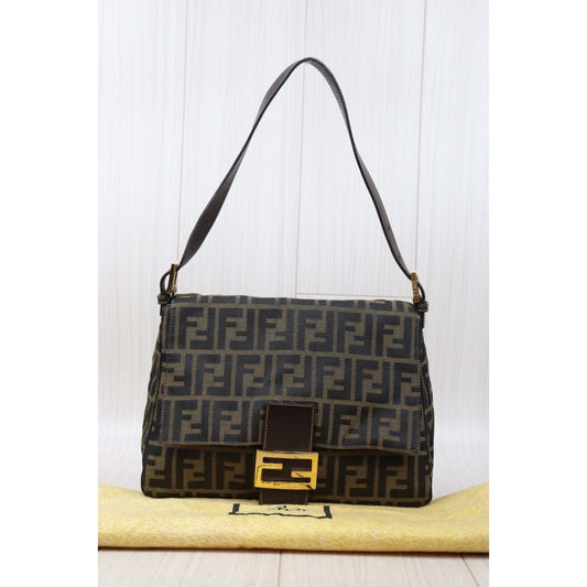 Rank A| FENDI Zucca Mamma Baguette Shoulder Bag Gold Hardware|V24060625
