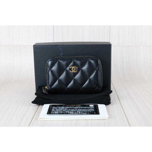 Very Good ( Rank A) |CHANEL Caviar Skin Calf Leather Coin Purse Black Made In 2017~2018 Year|X25060310