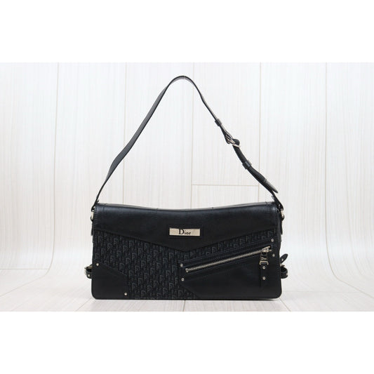 Very Good ( Rank A) | Dior Trotter Punk Calf Skin Canvas Shoulder Bag Black |25022708
