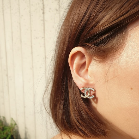 Include Authentic Detective Certificate of Authenticity|Very Good ( Rank A) |CHANEL B25K COCO Mark Rhinestone Earrings Made In 2025 Year|26042704