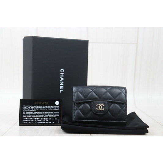 Very Good ( Rank A)|Chanel Caviar Skin Black Wallet Made In 2021-2022Year|24102415