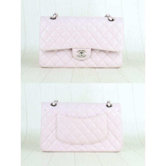 Include Entrupy Certificate of Authenticity|Good ( Rank AB)| CHANEL Lamb Skin Matrasse Double Flap 25 Shoulder Bag Pink Made In 2018 Year |S25092002