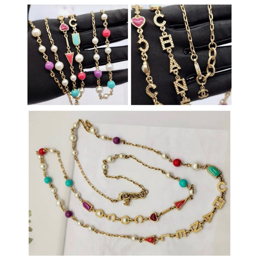 Very Good ( Rank A) |CHANEL COCO Mark Colored Pearls Long Necklace |F25022007