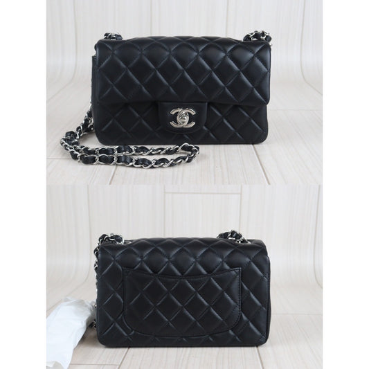 Rank N| CHANEL Mini Matelasse Lamb Leather Chain Shoulder Bag Black Silver Hardware |23091104