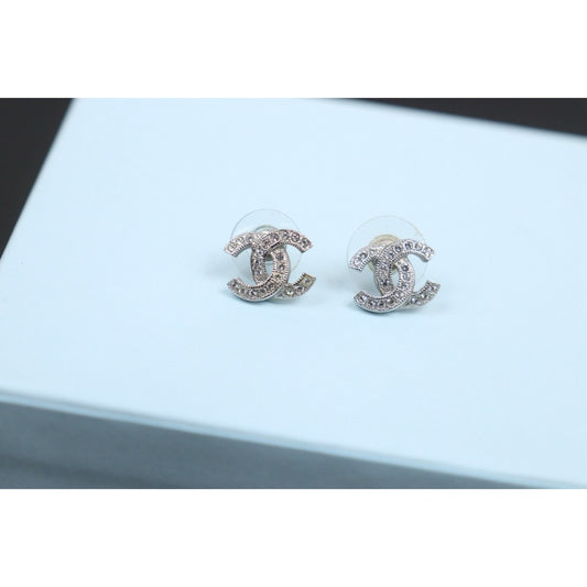 Good ( Rank AB)| CHANEL Coco Mark Rhinestone Earrings Silver|V25100718
